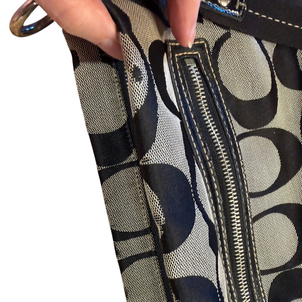 Coach Signature Stripe File Crossbody Zip Shoulder Bag in Black and Gray - Picture 9 of 16